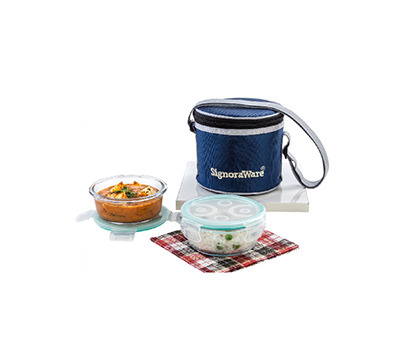 signoraware executive glass lunch box with bag